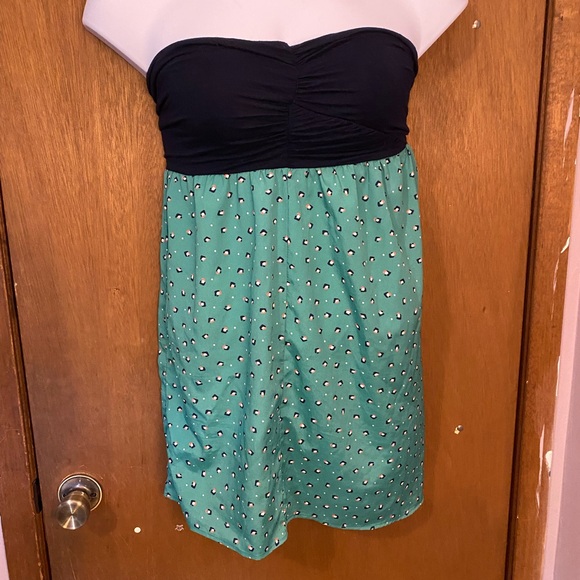 Y2K Soprano Strapless Blue and Green Polka Dot Dress - Picture 1 of 3